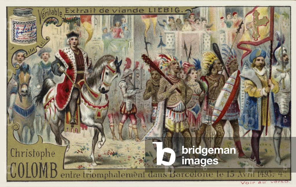 Christopher Columbus enters Barcelona in triumph, 15 April 1493 (chromolitho)