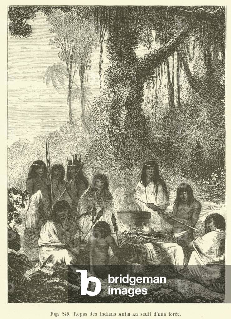 Repas des Indiens Antis au seuil d'une foret (engraving)