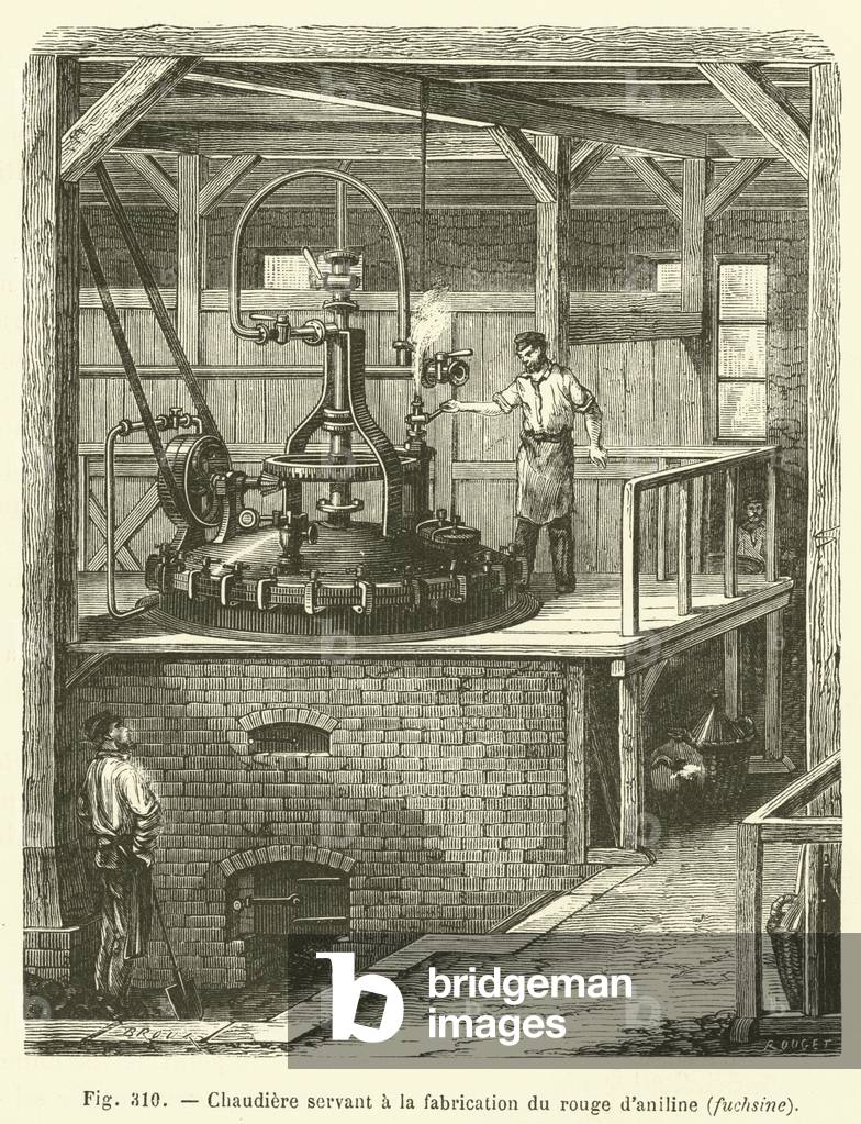 Chaudiere servant a la fabrication du rouge d'aniline, fuchsine (engraving)