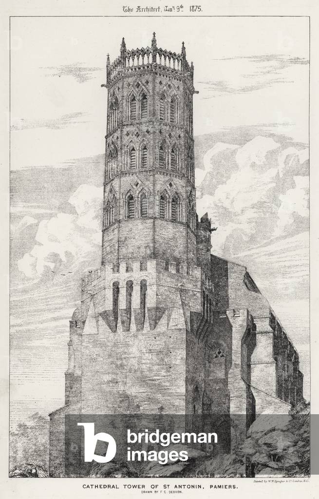 Cathedral Tower of St Antonin, Pamiers (engraving)