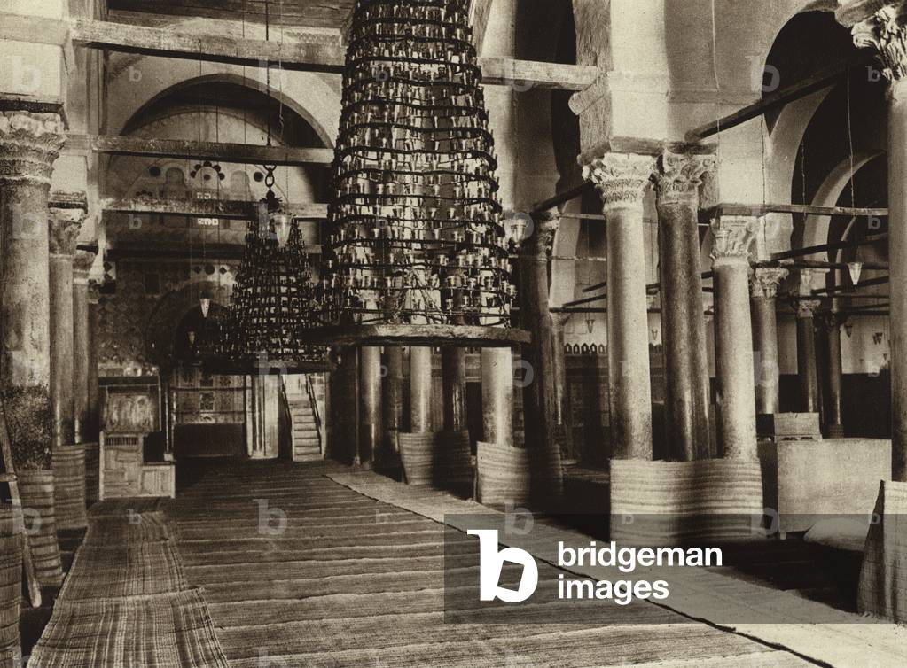 Kairuan, Main nave of the Great Mosque (b/w photo)