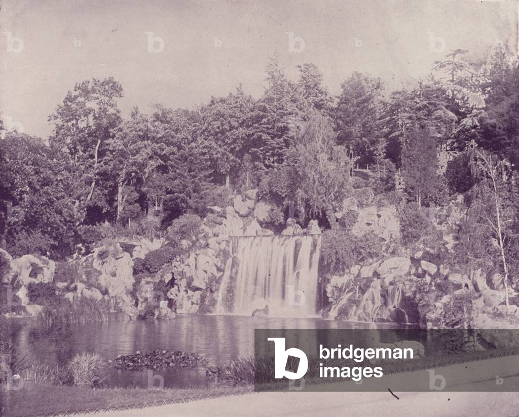 Paris: Grand Cascade in the Bois de Boulogne (b/w photo)