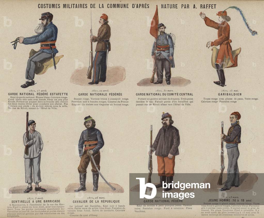 La Commune de Paris, Costumes Militaires De La Commune by A Raffet (colour litho)