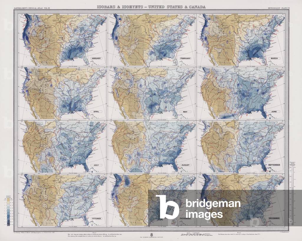Isobars and Isohyets, United States and Canada (colour litho)