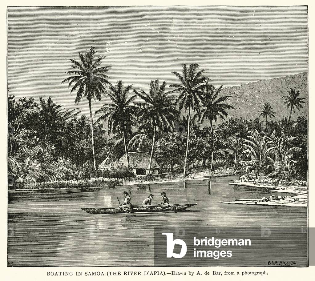 Boating in Samoa (The River D'Apia) (engraving)