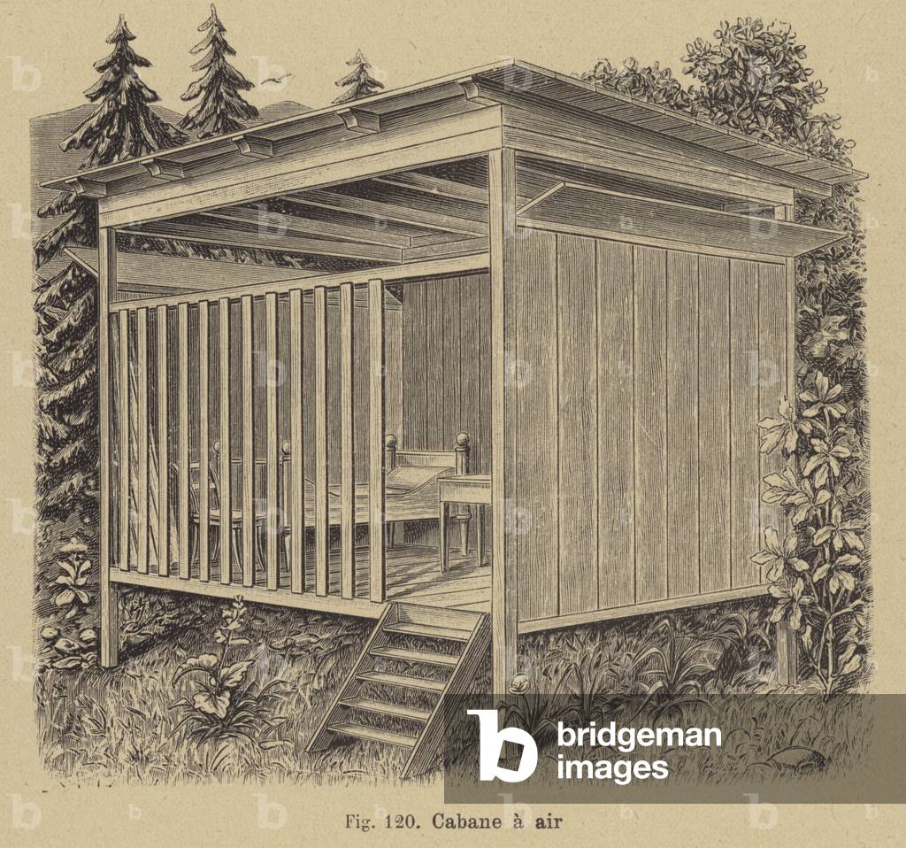 Cabin open to the air (engraving)