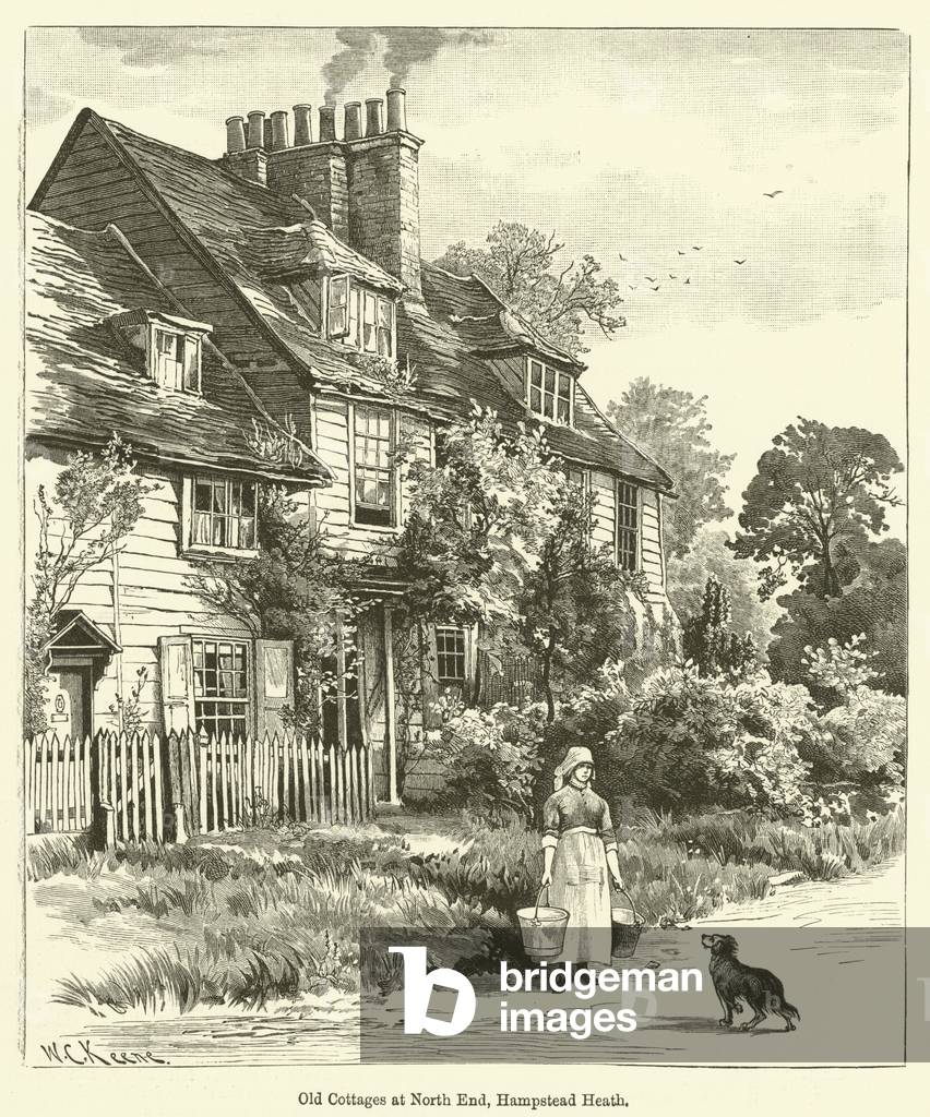 Old Cottages at North End, Hampstead Heath (engraving)
