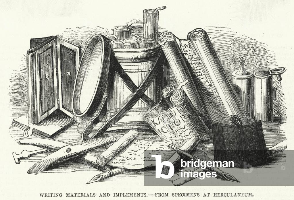 Writing Materials and Implements, from specimens at Herculaneum (engraving)