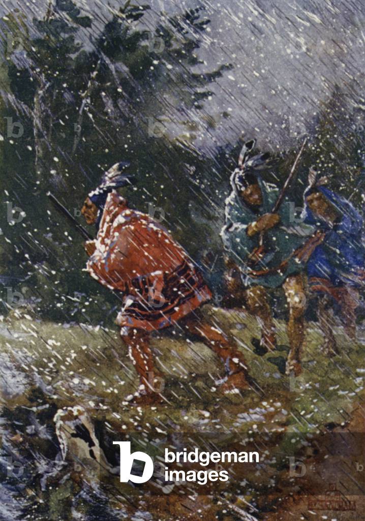Hunting in hard weather (colour litho)