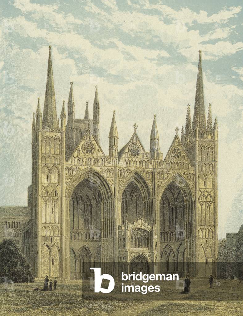 Peterborough Cathedral, West Front (coloured engraving)