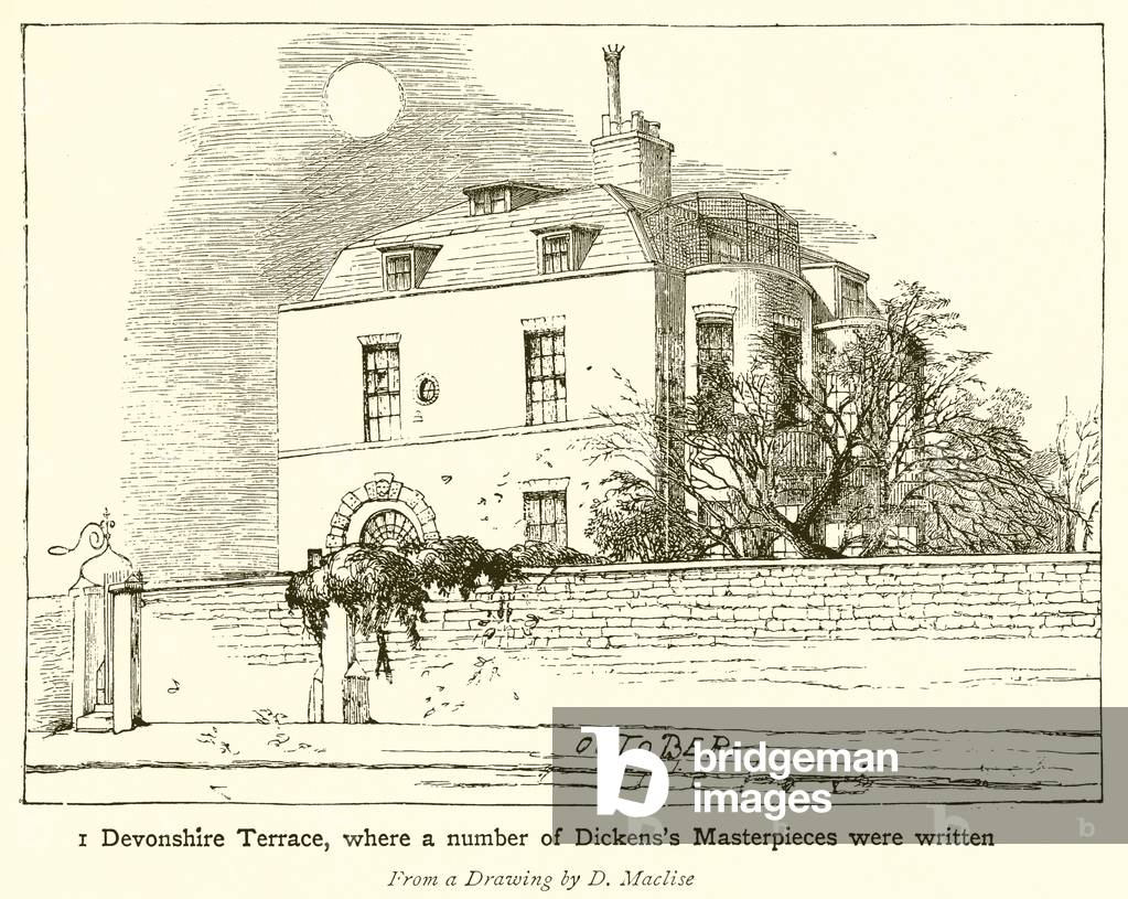 1 Devonshire Terrace, where a number of Dickens's Masterpieces were written (engraving)