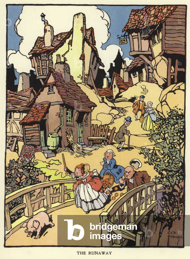 Runaway piglet (colour litho)