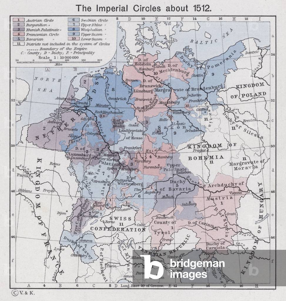 The Imperial Circles about 1512 (colour litho)