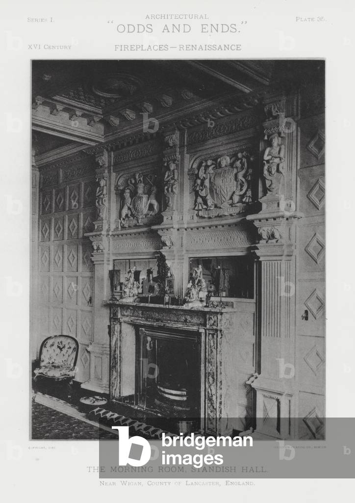 Fireplace: The Morning Room, Standish Hall (b/w photo)