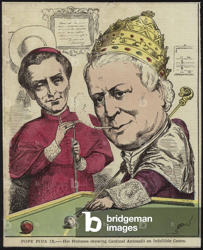 Pope Pius IX - His Holiness showing Cardinal Antonelli an Infallible Canon (coloured engraving)