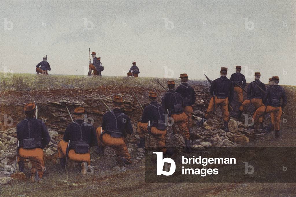 French infantry on manoeuvres (colour photo)