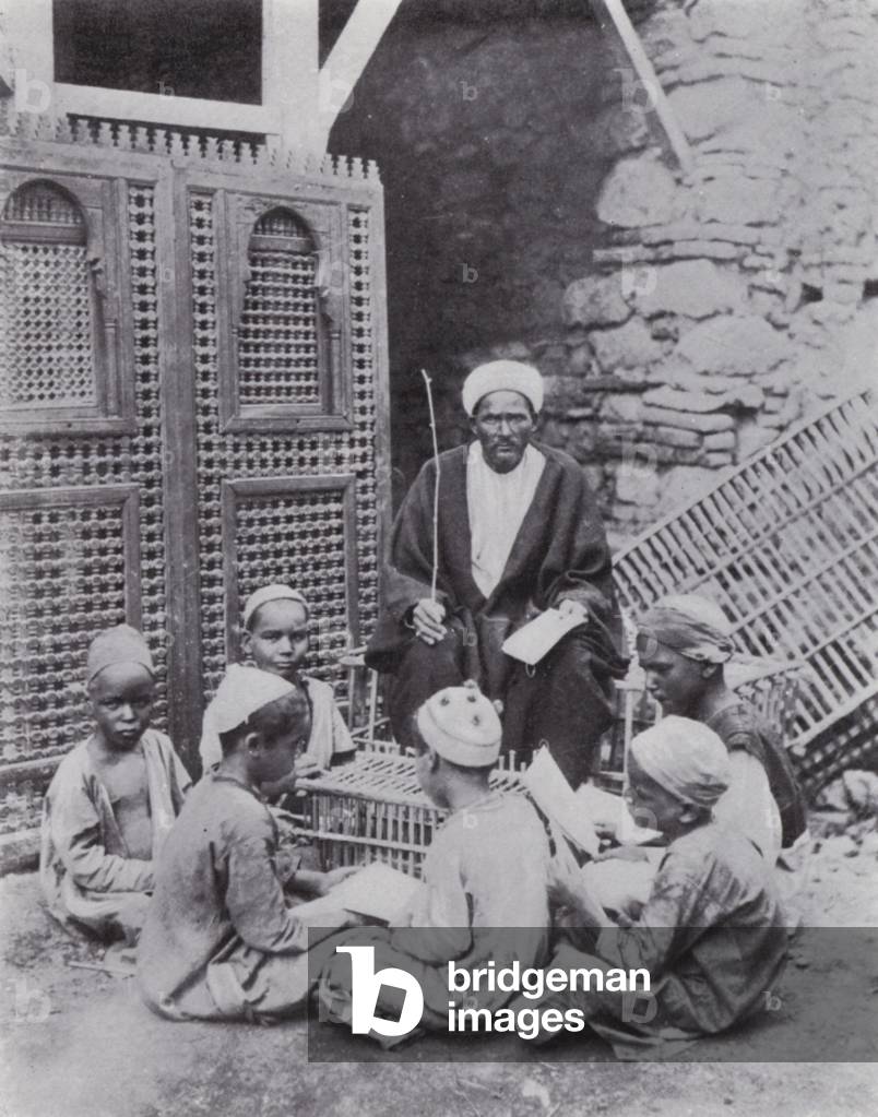 Egypt: Lesson Hour at Bulak (b/w photo)