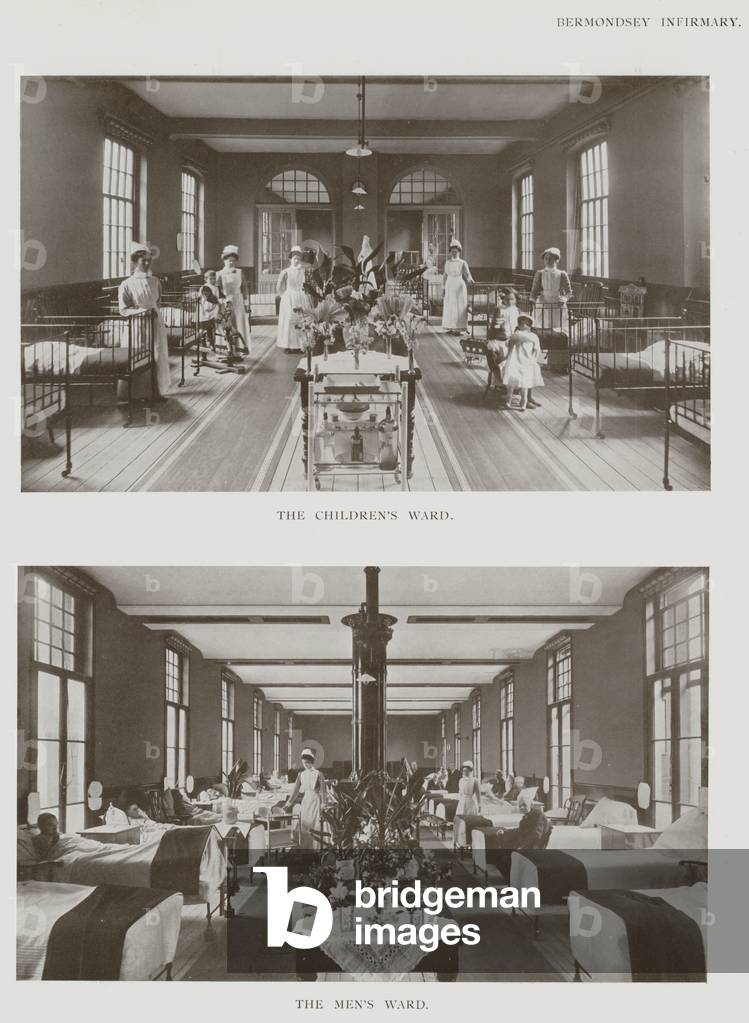 Bermondsey Infirmary, The Children's Ward, The Men's Ward (b/w photo)