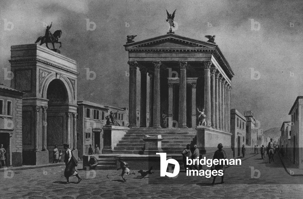 Pompei: Tempio e strada della Fortuna (litho)