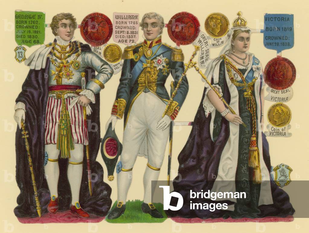 Victorian scrap: King George IV, King William IV, Queen Victoria