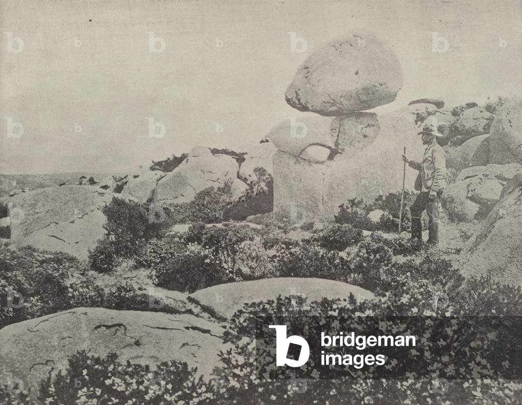 The Rocking Stone, Hobart (b/w photo)