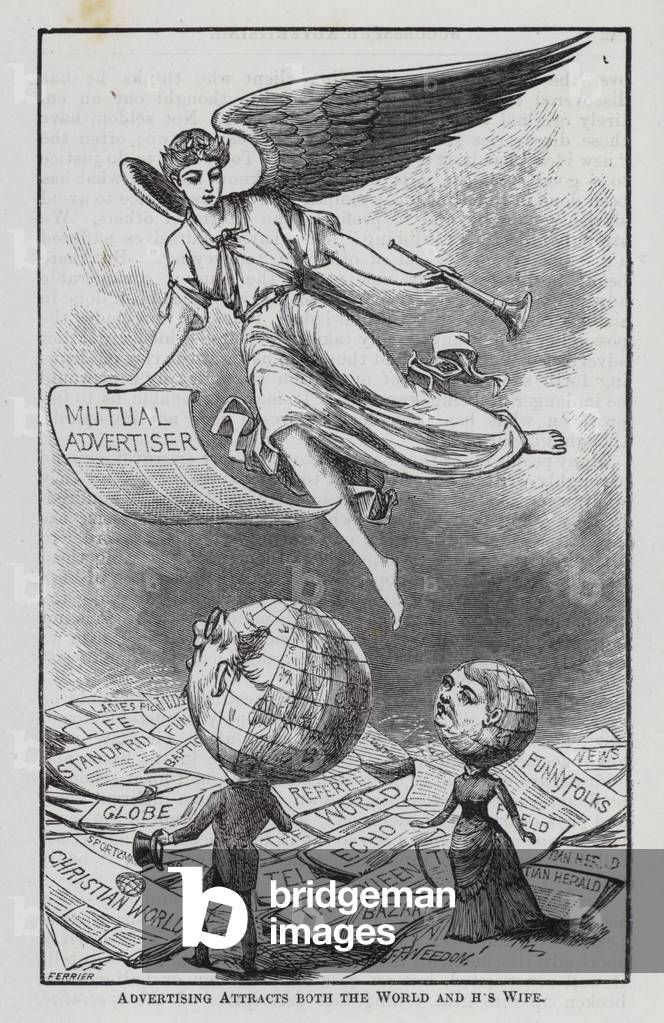 Advertising attracts both the world and his wife (engraving)