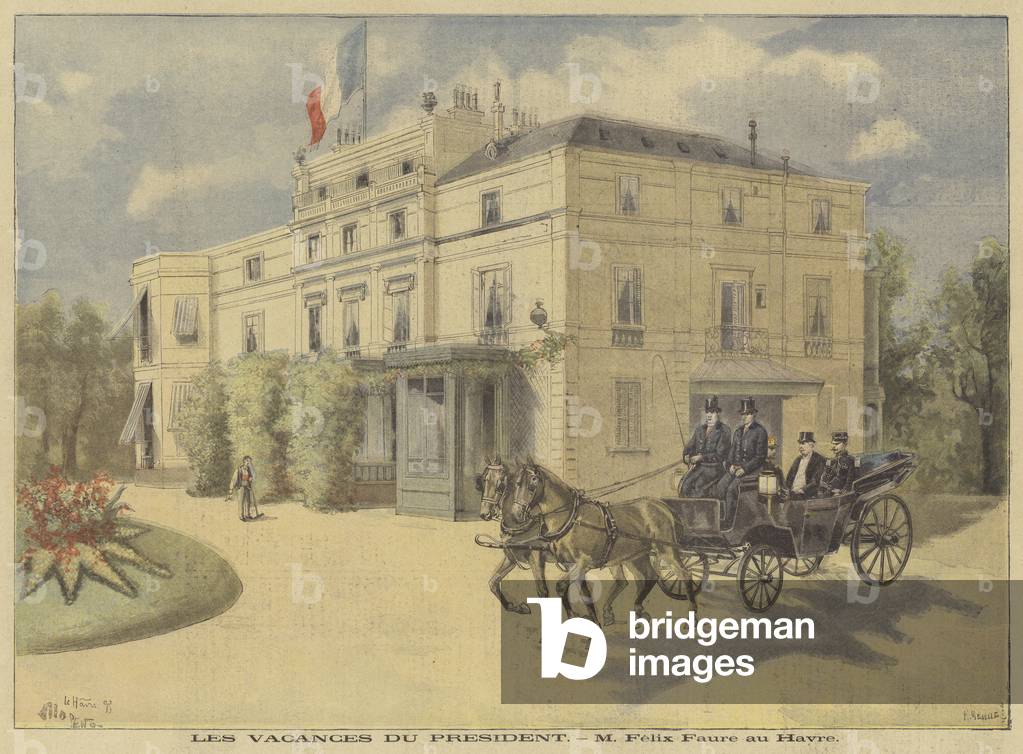 President Faure of France on holiday at Le Havre (colour litho)
