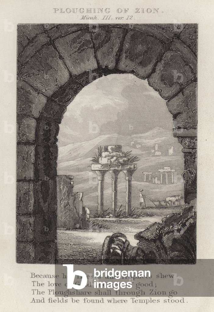 Ploughing of Zion, Micah III, ver 12 (engraving)