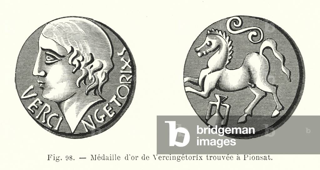 Medaille d'or de Vercingetorix trouvee a Pionsat (engraving)