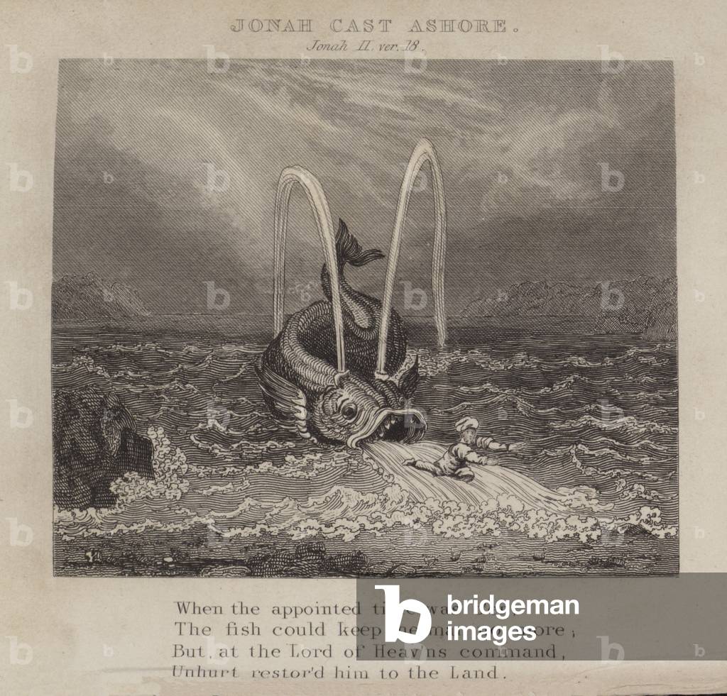 Jonah cast ashore, Jonah II, ver 18 (engraving)