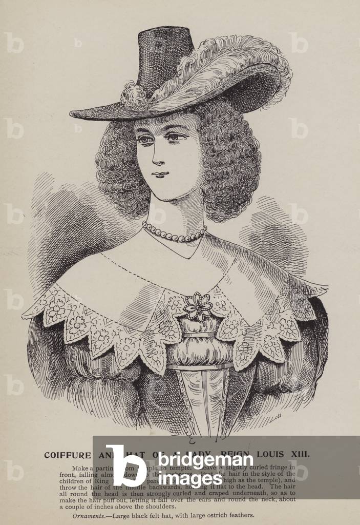 Coiffure and Hat of a Lady, Reign Louis XIII (engraving)