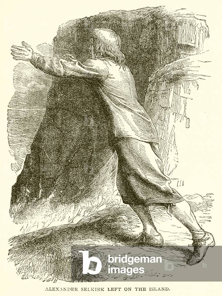 Alexander Selkirk left on the Island (engraving)
