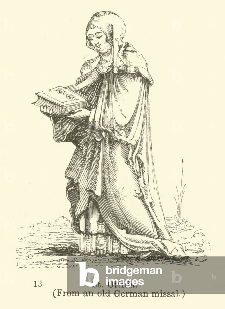 St Ottilia, from an old German missal (engraving)