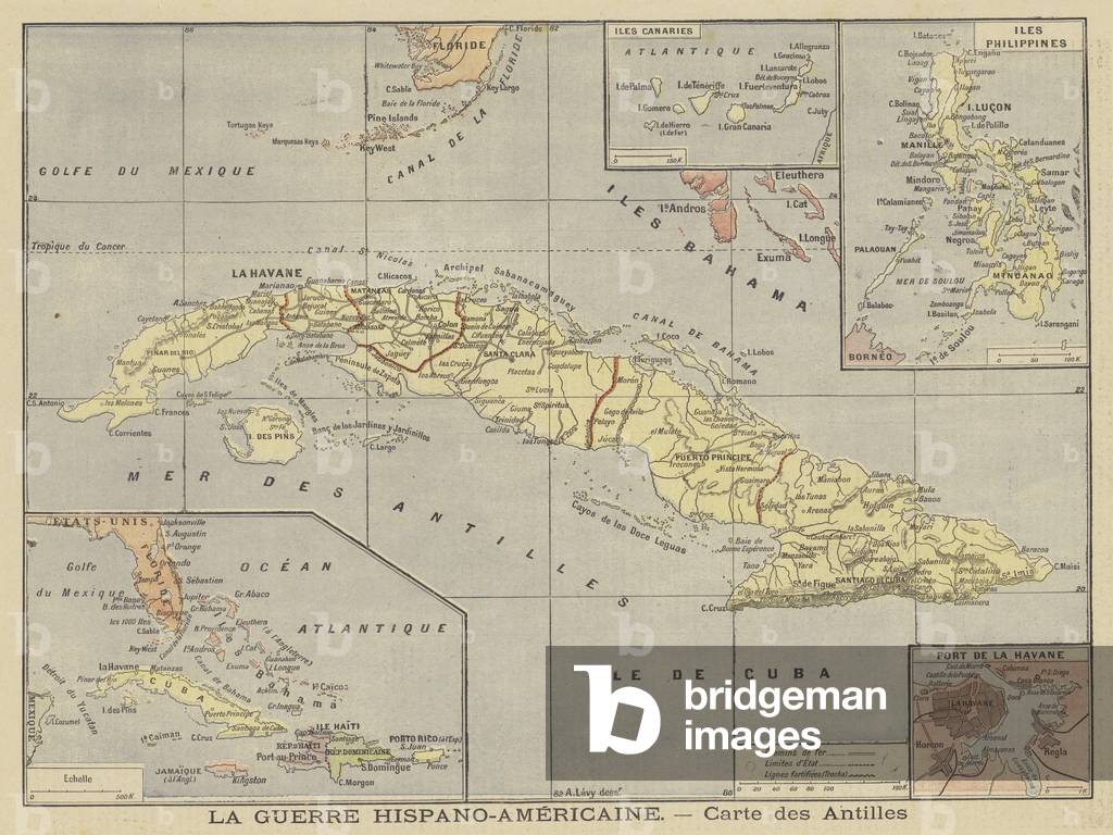 The Spanish-American War - map of Spanish colonies (colour litho)