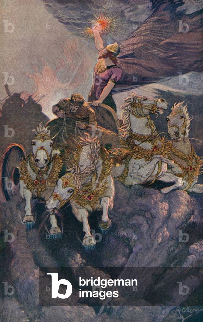 Merodach sets forth to attack Tiamat (colour litho)