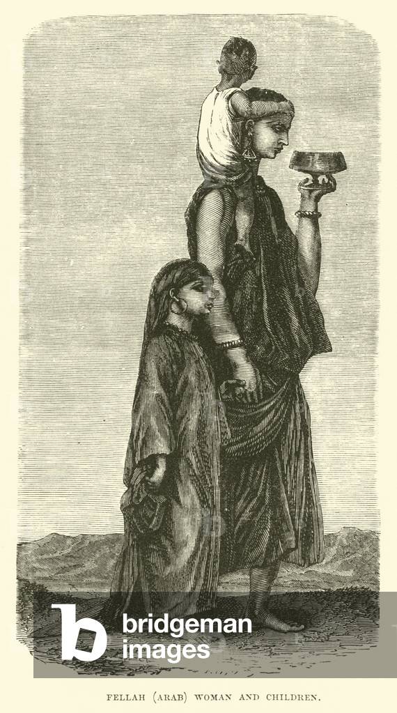 Fellah, Arab woman and children (engraving)