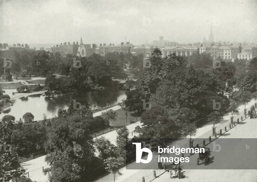 Dublin: St Stephen's Green Park, from Shelbourne Hotel (b/w photo)