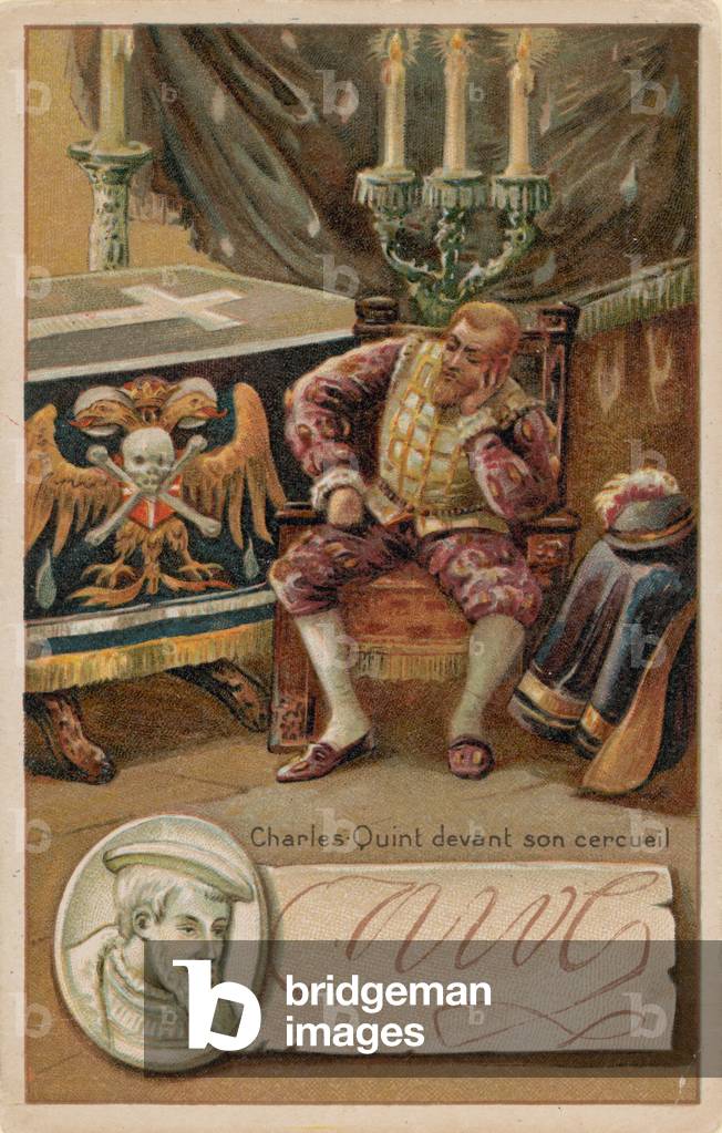 The Emperor Charles V in front of his coffin (chromolitho)