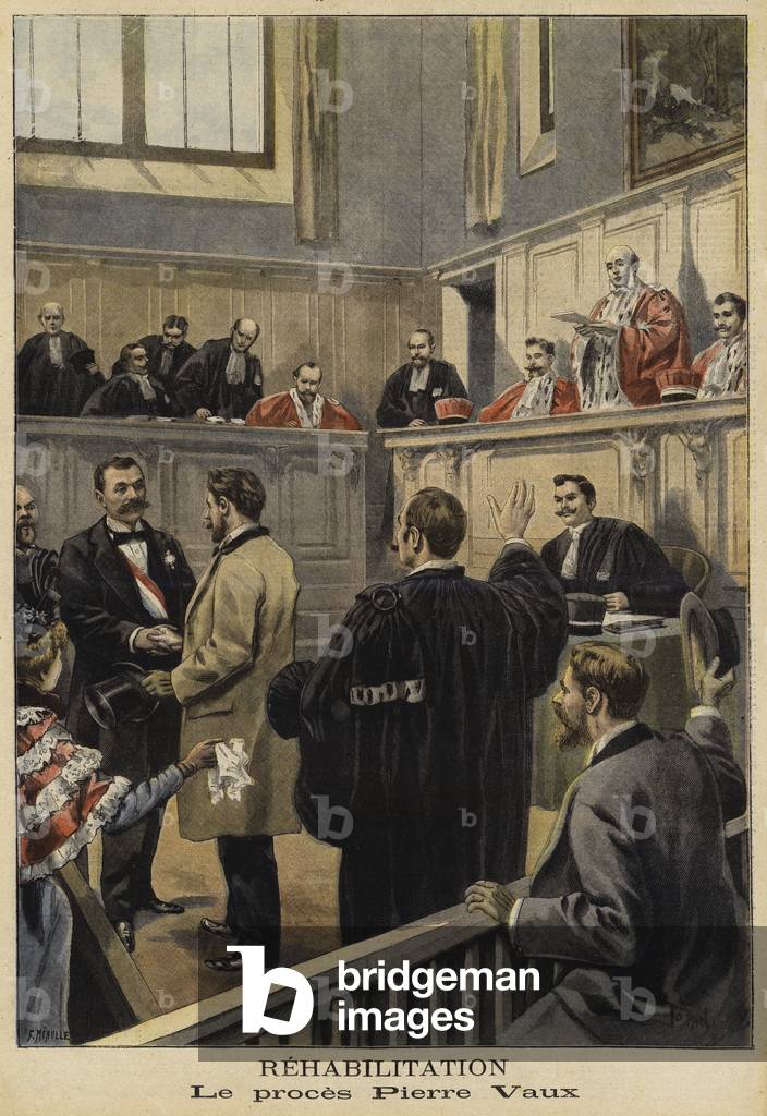 The rehabilitation of Pierre Vaux, France, 1897 (colour litho)