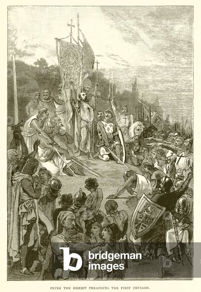 Peter the Hermit preaching the first crusade (engraving)