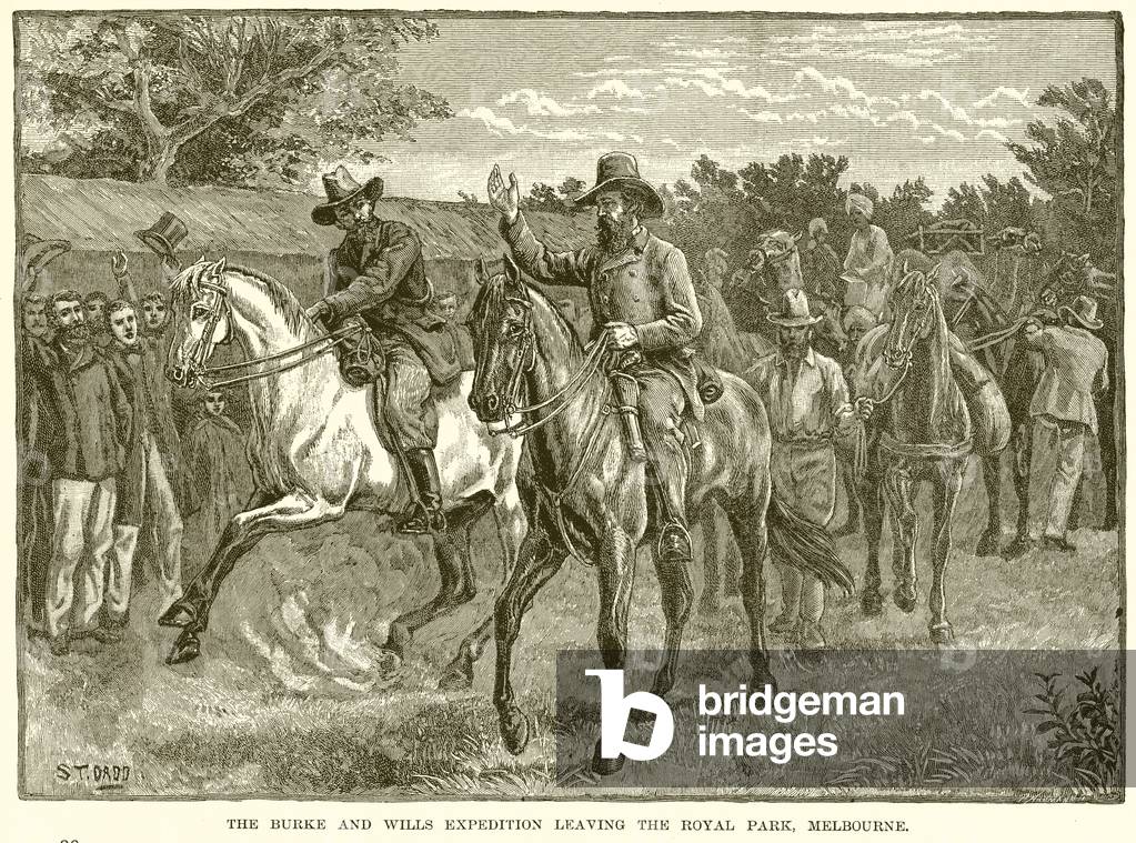 The Burke and Wills expedition leaving the Royal Park, Melbourne (engraving)
