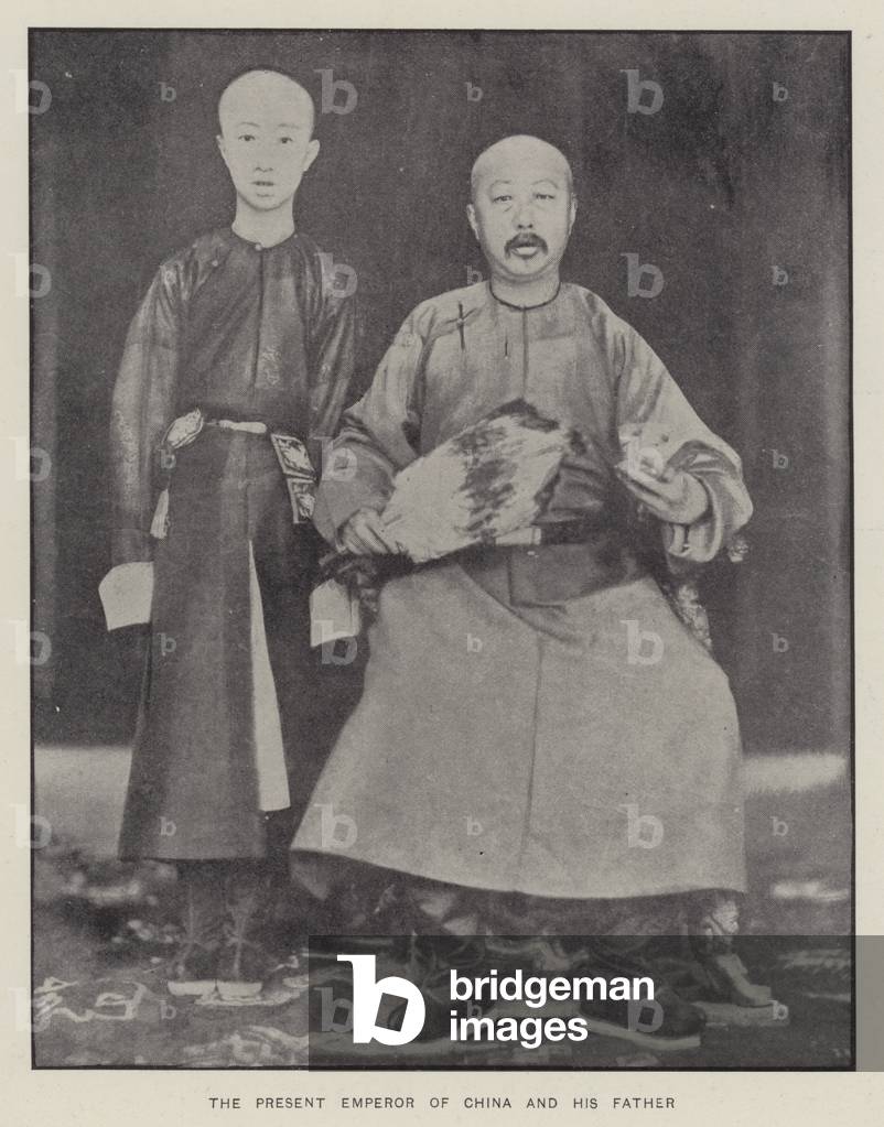 The Emperor of China with his father, Yixuan (Prince Chun) (b/w photo)