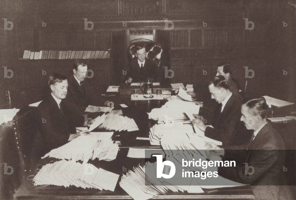 Scene in the Lord Chancellor's office when the writs were issued for the 1923 British General Election (b/w photo)