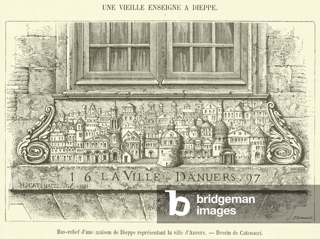 Bas-relief d'une maison de Dieppe representant la ville d'Anvers (engraving)