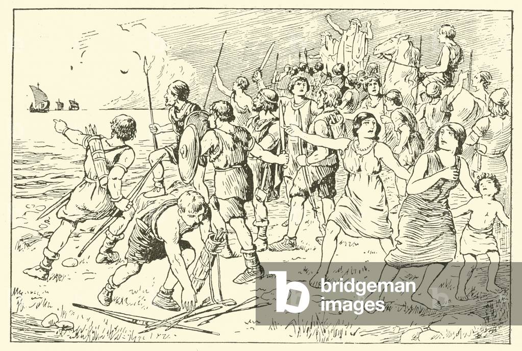 The coming of the Romans to Britain (litho)
