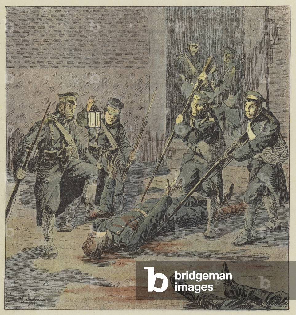 Blesses russes massacres par les soldats japonais (colour litho)