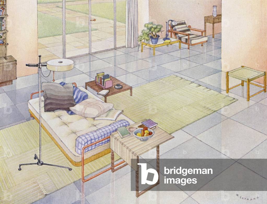 1930s interiors: Garden room (colour litho)