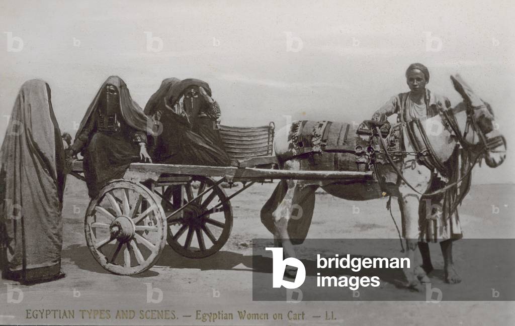 Egyptian Types and Scenes, Egyptian Women on Cart (b/w photo)