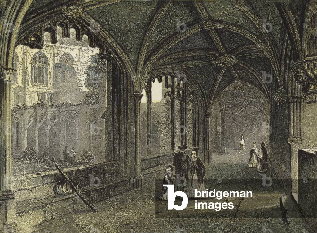 Chester Cathedral, The Cloisters (coloured engraving)