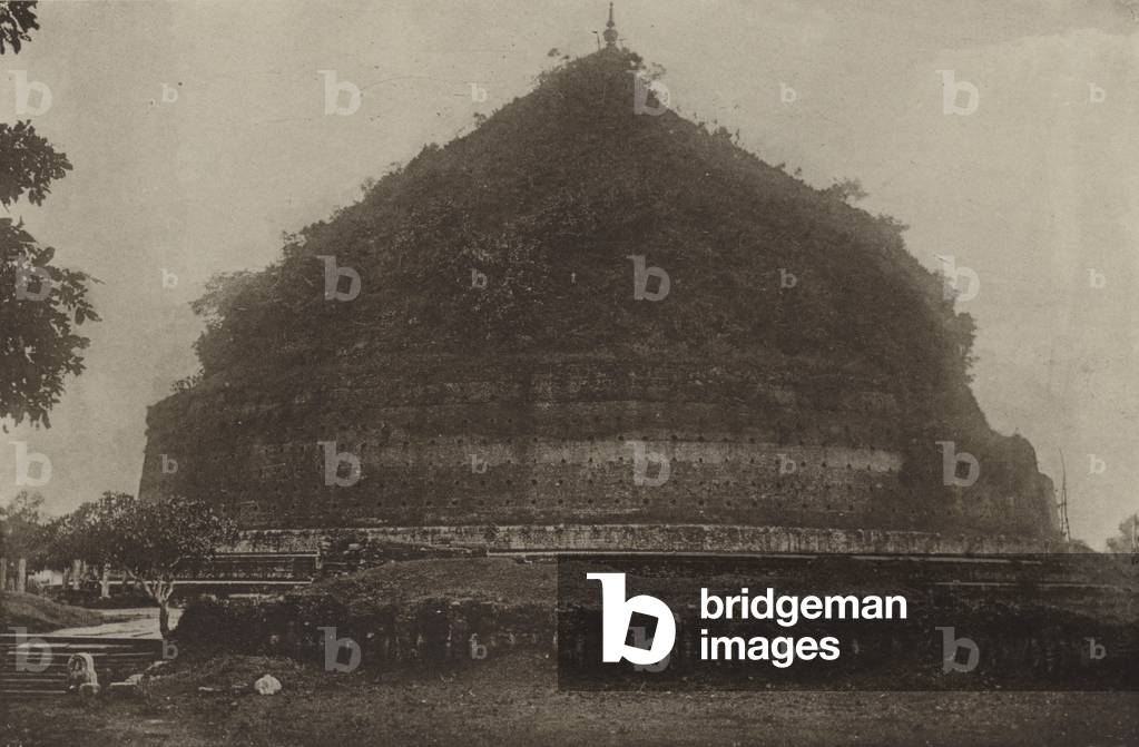 Ruined Cities of Ceylon: Ruanweli Dagaba, Showing the Elephant Platform Partially Excavated (b/w photo)